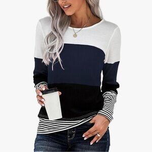 Colorblock Long Sleeve Top - Black, White, and Navy